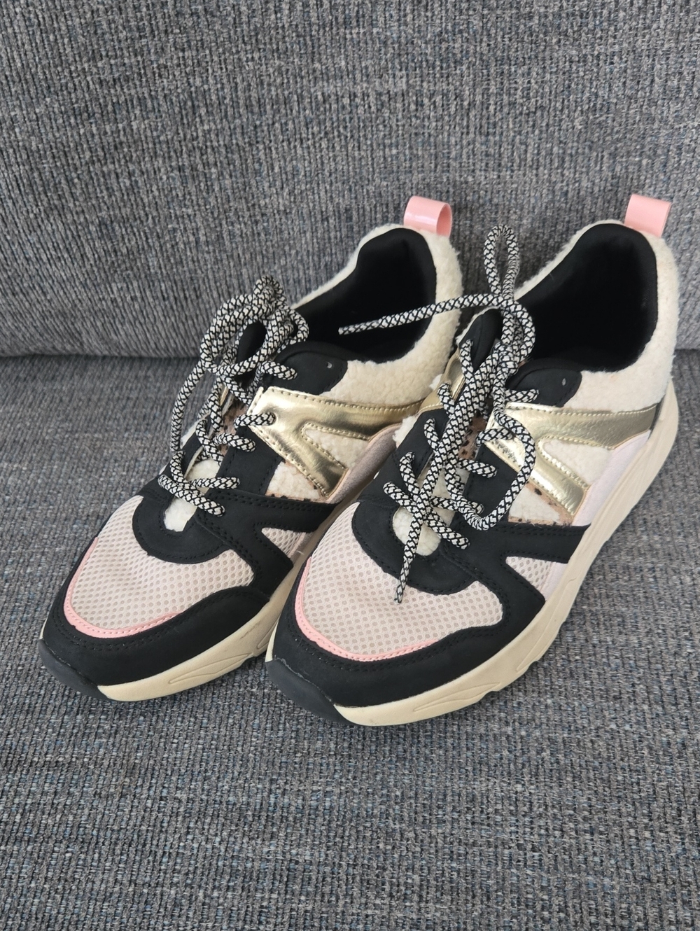 POSH by Poelman Faux Fur & Metallic Lace-Up Sneakers (Women’s Size 8)
